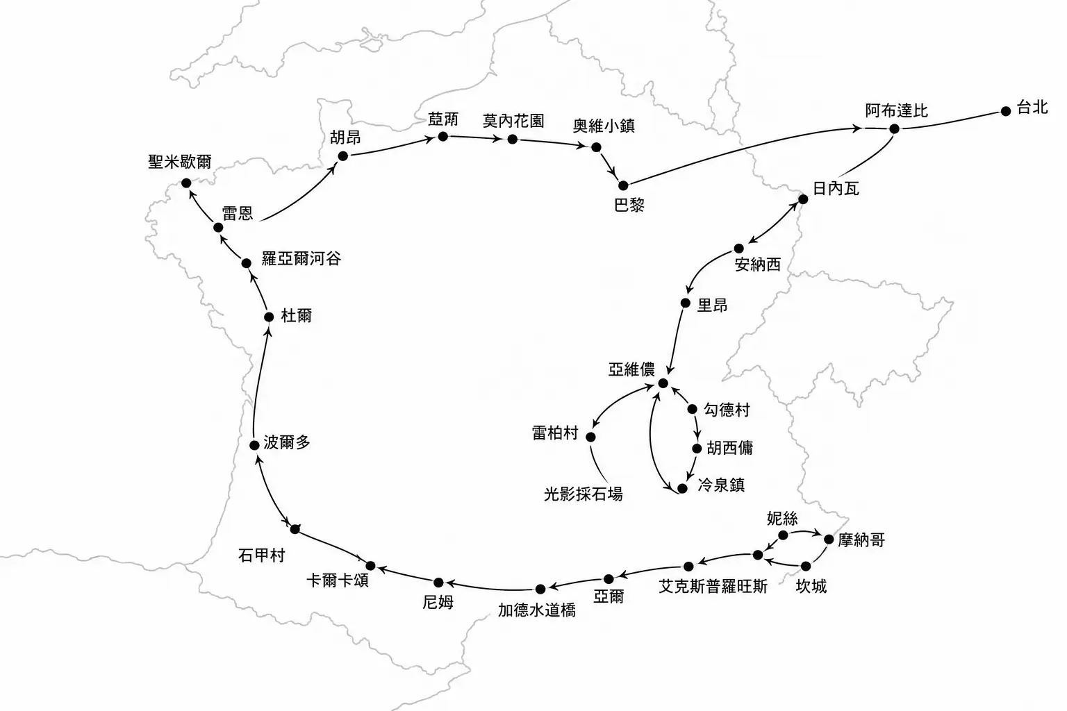 法蘭西帝國全覽17天行程地圖